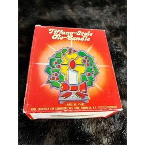 Vintage Tiffany Style Holiday Wreath Christmas Tealight Candle Holder